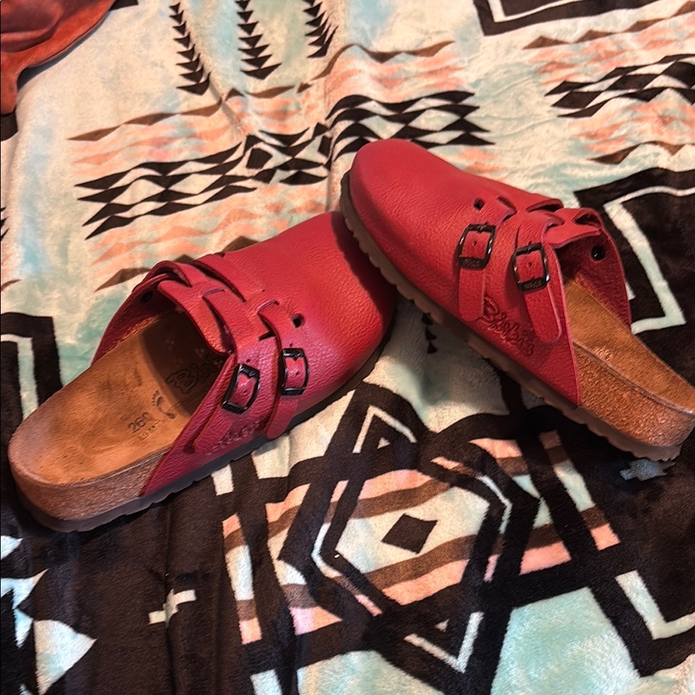Birkenstock Red Leather Clogs